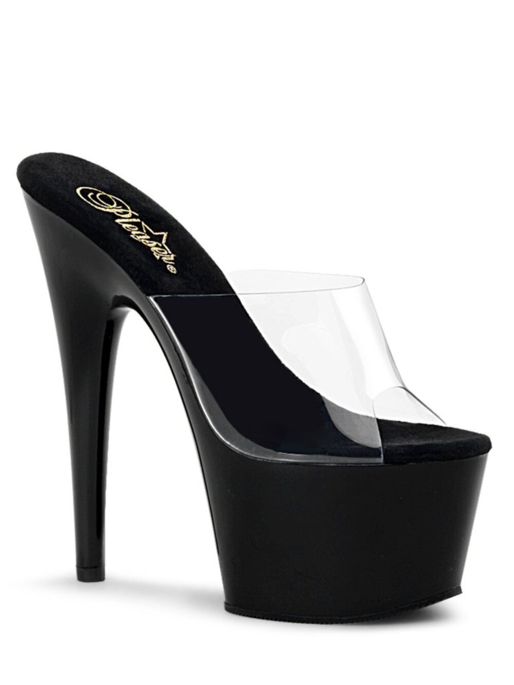 Pleaser Adore 701 Black Platform Heels with Clear Vamp